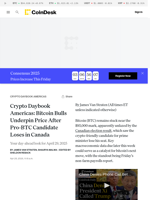 Crypto Daybook Americas: Bitcoin Bulls Underpin Price After Pro-BTC Candidate Loses in Canada