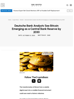 Deutsche Bank Analysts See Bitcoin Emerging as a Central Bank Reserve by 2030