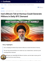 Iran's Bitcoin Toll at Hormuz Could Generate Millions in Daily BTC Demand