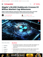 Ripple's RLUSD Stablecoin Crosses $1 Billion Market Cap Milestone - Coinspeaker