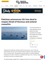 Pakistan announces US-Iran deal to reopen Strait of Hormuz and extend ceasefire