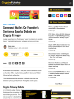  Sentence of Samourai Wallet co-founder sparks debate on crypto privacy.