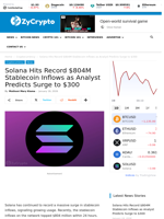 Solana Hits Record $804M Stablecoin Inflows as Analyst Predicts Surge to $300 ⋆ ZyCrypto