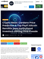 Crypto News: Cardano Price Prediction & Top PayFi Altcoin Remittix Sees Institutional Investors Joining Viral Presale | Live Bitcoin News