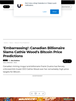 'Embarrassing': Canadian Billionaire Slams Cathie Wood's Bitcoin Price Predictions - U.Today