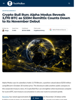 Crypto Bull Run: Alpha Modus Reveals 3,170 BTC as $33M Remittix Counts Down to Its November Debut - TechBullion