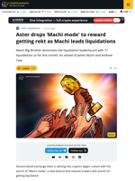 Aster Launches ‘Machi Mode’ Rewarding Liquidations