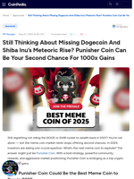 Still Thinking About Missing Dogecoin And Shiba Inu's Meteoric Rise? Punisher Coin Can Be Your Second Chance For 1000x Gains