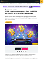 $19B crypto crash opens door to $200K Bitcoin in 2025:
Finance Redefined
