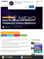Nexo Achieves $30 Billion in Stablecoin Inflows Milestone | Live Bitcoin News