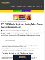 SEC, FINRA Probe Suspicious Trading Before Crypto-Treasury Announcements
