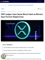 XRP Ledger Uses Same Block Hash as Bitcoin, Says Former Ripple Exec