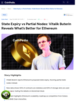 State Expiry vs Partial Nodes: Vitalik Buterin Reveals What’s Better for Ethereum