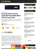 Justin Sun Calls Out Trump-Linked WLFI Over Hidden Wallet That Can Freeze Funds