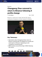 Changpeng Zhao rumored to return to Binance following X profile change