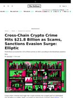 Cross-Chain Crypto Crime Hits $21.8 Billion as Scams, Sanctions Evasion Surge: Elliptic - 