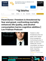 Pavel Durov: Freedom is threatened by fear and greed, confronting mortality enhances life quality, and alcohol consumption harms cognitive abilities | Lex Fridman Podcast