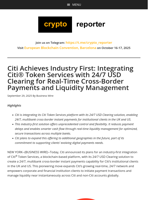 Citi Achieves Industry First: Integrating Citi® Token Services with 24/7 USD Clearing for Real-Time Cross-Border Payments and Liquidity Management