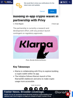 BNPL giant Klarna explores building in-app crypto wallet in partnership with Privy