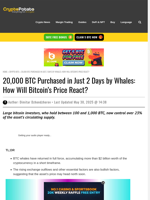 20,000 BTC Purchased in Just 2 Days by Whales: How Will Bitcoin's Price React?