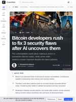 Bitcoin developers rush to fix 3 security flaws after AI uncovers them