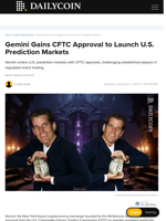 Gemini Gains CFTC Approval to Launch U.S. Prediction Markets - DailyCoin