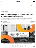 ASIC Expands Digital Asset Relief For Stablecoin Intermediaries - Decrypt