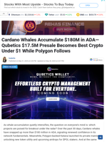 Cardano Whales Accumulate $180M in ADA—Qubetics $17.5M Presale Becomes Best Crypto Under $1 While Polygon Follows