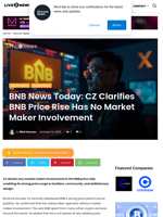 BNB News Today: CZ Clarifies BNB Price Rise Has No Market Maker Involvement | Live Bitcoin News