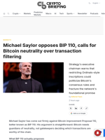 Michael Saylor opposes BIP 110, calls for Bitcoin neutrality over transaction filtering