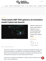 Tesla leads S&P 500 gainers as investors await Cybercab launch