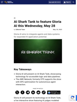 AI Shark Tank to feature Gloria AI this Wednesday, May 28