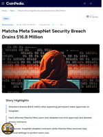 Matcha Meta SwapNet Security Breach Drains $16.8 Million