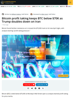 Bitcoin Profit Takers Keep BTC Price Action Away From $70,000 Reclaim