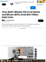 'Own Both': Bitwise CIO on AI Stocks and Bitcoin (BTC) Amid $40 Trillion Debt Crisis - U.Today