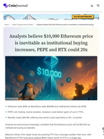 Analysts believe $10,000 Ethereum price is inevitable as institutional buying increases, PEPE and RTX could 20x - CoinJournal