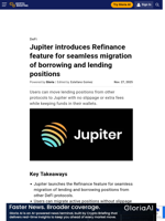 Jupiter introduces Refinance feature for seamless migration of borrowing and lending positions