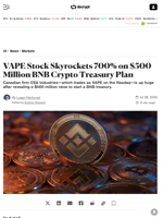 VAPE Stock Skyrockets 700% on $500 Million BNB Crypto Treasury Plan - Decrypt