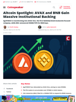 Altcoin Spotlight: AVAX and BNB Gain Massive Institutional Backing - Coinspeaker