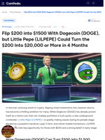 Flip $200 into $1500 With Dogecoin (DOGE), but Little Pepe (LILPEPE) Could Turn the $200 Into $20,000 or More in 4 Months