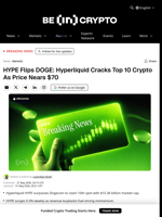 HYPE Flips DOGE: Hyperliquid Cracks Top 10 Crypto As Price Nears $70