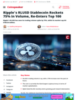 Ripple’s RLUSD Stablecoin Soars in Volume, Back in Top 100