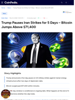 Trump Pauses Iran Strikes for 5 Days - Bitcoin Jumps Above $71,400