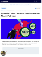 $1,000 in XRP or CHOW? AI Predicts the Best Altcoin Pick Now