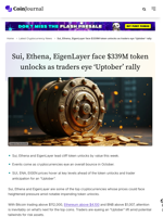 Sui, Ethena, EigenLayer face $339M token unlocks as traders eye ‘Uptober’ rally - CoinJournal