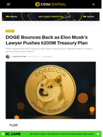 DOGE Bounces Back as Elon Musk’s Lawyer Pushes $200M Treasury Plan - CoinCentral