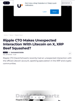 Ripple CTO Makes Unexpected Interaction With Litecoin on X, XRP Beef Squashed? - U.Today