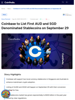 Coinbase to List First AUD and SGD Denominated Stablecoins on Sep 29