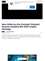 New Shiba Inu Era Coming? Shytoshi Kusama Updates Bio With Cryptic Message - U.Today
