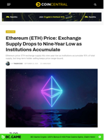 Ethereum (ETH) Price: Exchange Supply Drops to Nine-Year Low as Institutions Accumulate - CoinCentral
